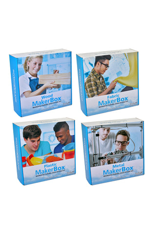 MakerBox® Kits (Set of 4, Metal, Wood, Plastic, Fabric)